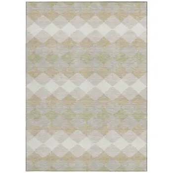 3' X 5' Beige Ivory And Gray Geometric Washable Indoor Outdoor Area Rug