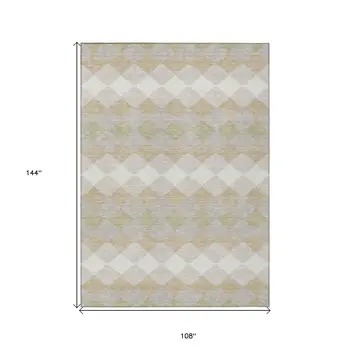 9' X 12' Beige Ivory And Gray Geometric Washable Indoor Outdoor Area Rug