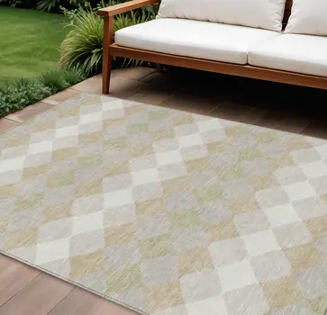 9' X 12' Beige Ivory And Gray Geometric Washable Indoor Outdoor Area Rug