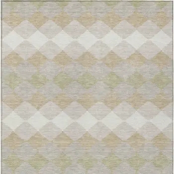 10' X 14' Beige Ivory And Gray Geometric Washable Indoor Outdoor Area Rug