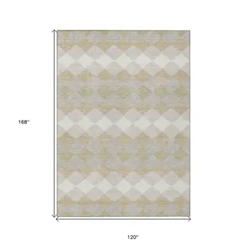 10' X 14' Beige Ivory And Gray Geometric Washable Indoor Outdoor Area Rug