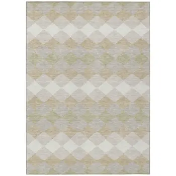 10' X 14' Beige Ivory And Gray Geometric Washable Indoor Outdoor Area Rug