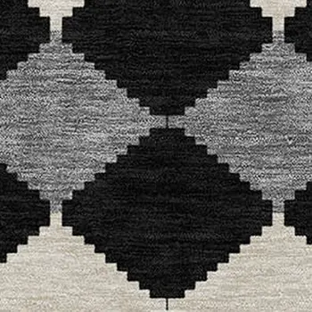 3' X 5' Black Ivory And Beige Geometric Washable Indoor Outdoor Area Rug