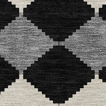 5' X 8' Black Ivory And Beige Geometric Washable Indoor Outdoor Area Rug