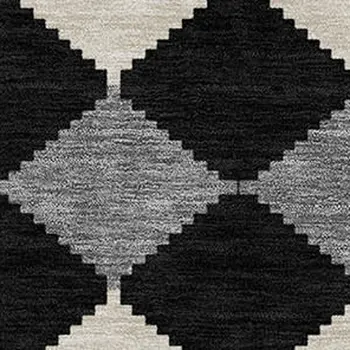 9' X 12' Black Ivory And Beige Geometric Washable Indoor Outdoor Area Rug