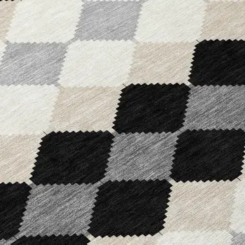 9' X 12' Black Ivory And Beige Geometric Washable Indoor Outdoor Area Rug