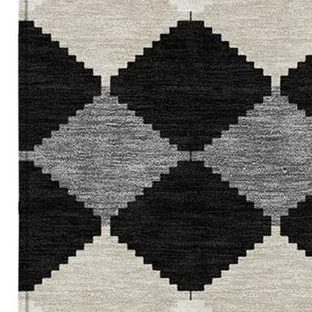 10' X 14' Black Ivory And Beige Geometric Washable Indoor Outdoor Area Rug