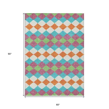5' X 8' Blush Blue And Copper Geometric Washable Indoor Outdoor Area Rug