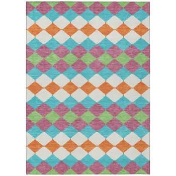 5' X 8' Blush Blue And Copper Geometric Washable Indoor Outdoor Area Rug