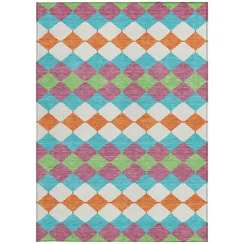 5' X 8' Blush Blue And Copper Geometric Washable Indoor Outdoor Area Rug