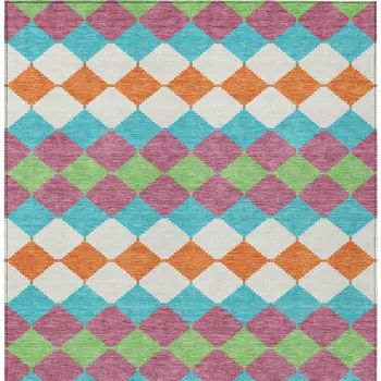 8' X 10' Blush Blue And Copper Geometric Washable Indoor Outdoor Area Rug