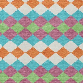 8' X 10' Blush Blue And Copper Geometric Washable Indoor Outdoor Area Rug