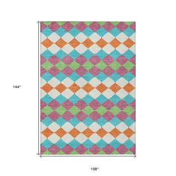 9' X 12' Blush Blue And Copper Geometric Washable Indoor Outdoor Area Rug