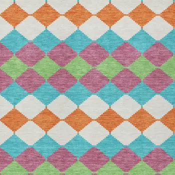 9' X 12' Blush Blue And Copper Geometric Washable Indoor Outdoor Area Rug