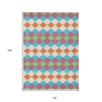 10' X 14' Blush Blue And Copper Geometric Washable Indoor Outdoor Area Rug