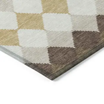 5' X 8' Brown Beige And Ivory Geometric Washable Indoor Outdoor Area Rug