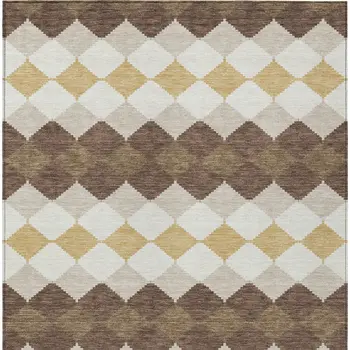 8' X 10' Brown Beige And Ivory Geometric Washable Indoor Outdoor Area Rug