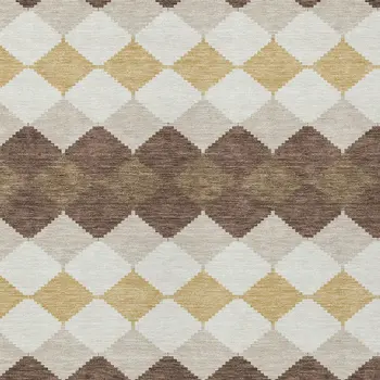 8' X 10' Brown Beige And Ivory Geometric Washable Indoor Outdoor Area Rug