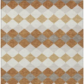 3' X 5' Copper Beige And Ivory Geometric Washable Indoor Outdoor Area Rug