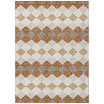 3' X 5' Copper Beige And Ivory Geometric Washable Indoor Outdoor Area Rug