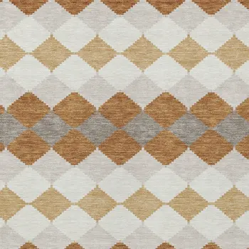 3' X 5' Copper Beige And Ivory Geometric Washable Indoor Outdoor Area Rug
