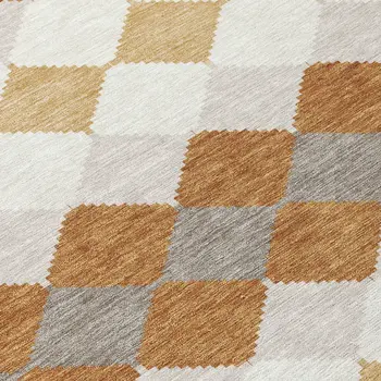 3' X 5' Copper Beige And Ivory Geometric Washable Indoor Outdoor Area Rug