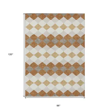 8' X 10' Copper Beige And Ivory Geometric Washable Indoor Outdoor Area Rug