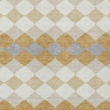 3' X 5' Gold Copper And Ivory Geometric Washable Indoor Outdoor Area Rug
