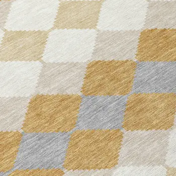 3' X 5' Gold Copper And Ivory Geometric Washable Indoor Outdoor Area Rug