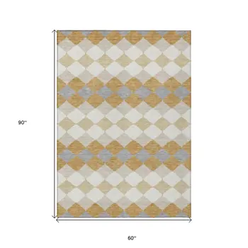 5' X 8' Gold Copper And Ivory Geometric Washable Indoor Outdoor Area Rug