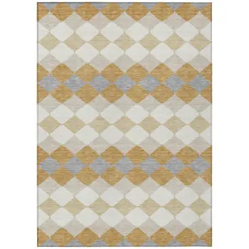 5' X 8' Gold Copper And Ivory Geometric Washable Indoor Outdoor Area Rug