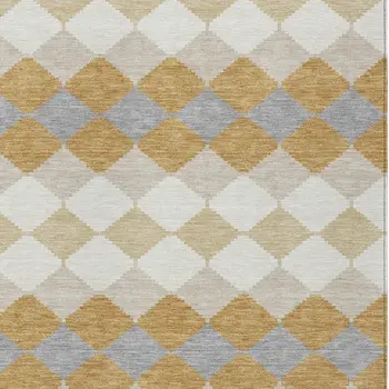 5' X 8' Gold Copper And Ivory Geometric Washable Indoor Outdoor Area Rug