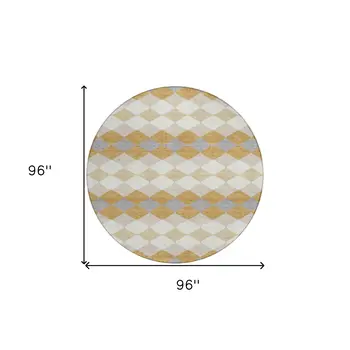8' Gold Copper And Ivory Round Geometric Washable Indoor Outdoor Area Rug