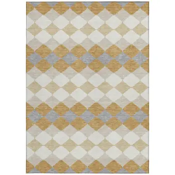 9' X 12' Gold Copper And Ivory Geometric Washable Indoor Outdoor Area Rug