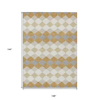 9' X 12' Gold Copper And Ivory Geometric Washable Indoor Outdoor Area Rug