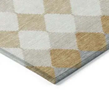 9' X 12' Gold Copper And Ivory Geometric Washable Indoor Outdoor Area Rug