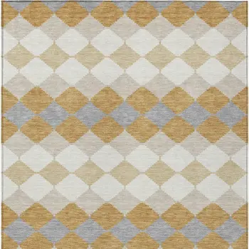 9' X 12' Gold Copper And Ivory Geometric Washable Indoor Outdoor Area Rug