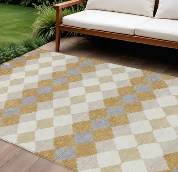 10' X 14' Gold Copper And Ivory Geometric Washable Indoor Outdoor Area Rug