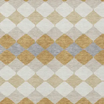 10' X 14' Gold Copper And Ivory Geometric Washable Indoor Outdoor Area Rug