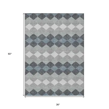 3' X 5' Gray Black And Green Geometric Washable Indoor Outdoor Area Rug