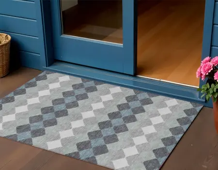 3' X 5' Gray Black And Green Geometric Washable Indoor Outdoor Area Rug