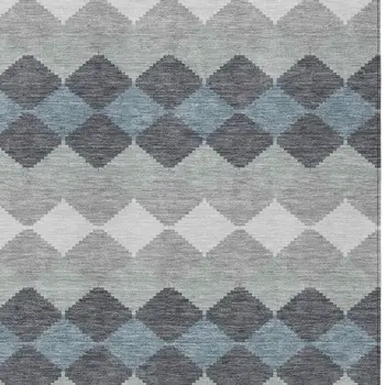 3' X 5' Gray Black And Green Geometric Washable Indoor Outdoor Area Rug