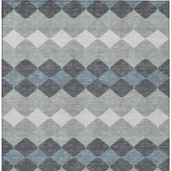 5' X 8' Gray Black And Green Geometric Washable Indoor Outdoor Area Rug