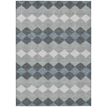5' X 8' Gray Black And Green Geometric Washable Indoor Outdoor Area Rug