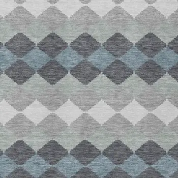 5' X 8' Gray Black And Green Geometric Washable Indoor Outdoor Area Rug