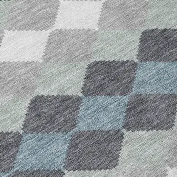 8' Gray Black And Green Round Geometric Washable Indoor Outdoor Area Rug