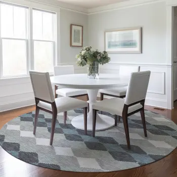 8' Gray Black And Green Round Geometric Washable Indoor Outdoor Area Rug