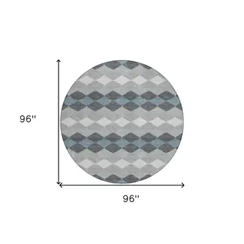 8' Gray Black And Green Round Geometric Washable Indoor Outdoor Area Rug