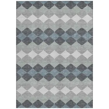 8' X 10' Gray Black And Green Geometric Washable Indoor Outdoor Area Rug
