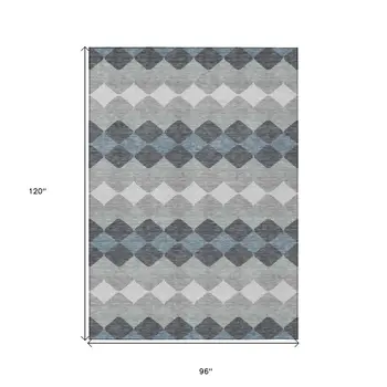 8' X 10' Gray Black And Green Geometric Washable Indoor Outdoor Area Rug